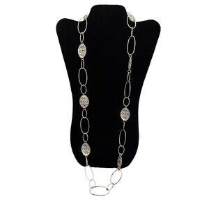 Vintage-Contemporary Open Filigree Silver tone Chain Link Necklace 35"